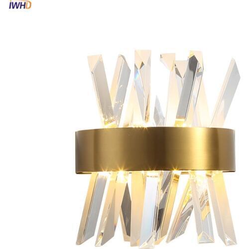 IWHD Mordern Luxury Crystal Wall Lights For Home Lighting Bedroom Bathroom Mirror Light Nordic LED Wall Lamp Sconces Wandlamp Applique Murale