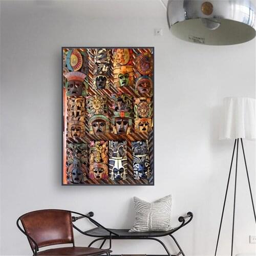 Ancient Culture Quotes Canvas Painting Posters and Prints Picture Party Living Room Decor Mexican Mask Face Wall Decor Art Decor