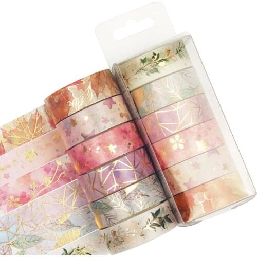 6 Pcs/Set Flower Plant Masking Tape Gold Foil Washi Tape Decorative Adhesive Tape Sticker Scrapbooking Diary Planner Stationery