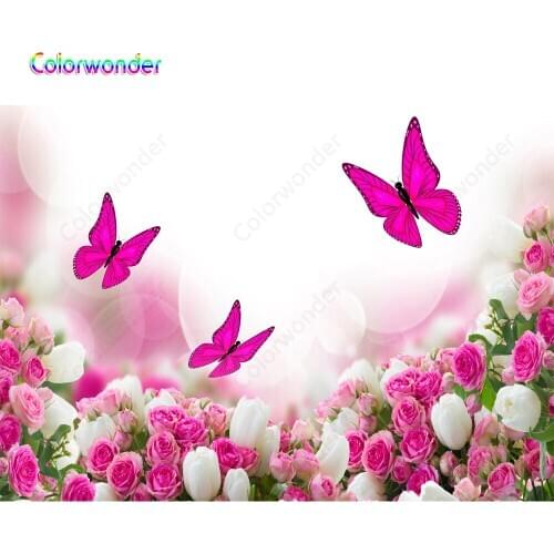 Photography background beautiful red butterfly pink white floral backdrop for baby shower girl birthday party backdrops photocal