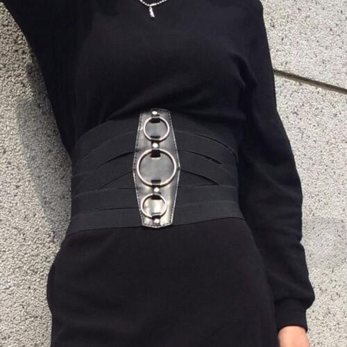 Circle rivet knot adornment ultra wide belt show thin waist elastic sealing ladies accessories