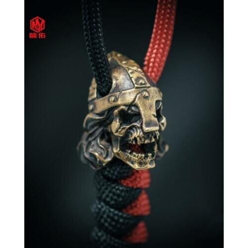 Brass Paracord Knife Beads Viking Warrior Skeleton Helmet Knife Beads Bracelet Flashlight Pendant Accessories