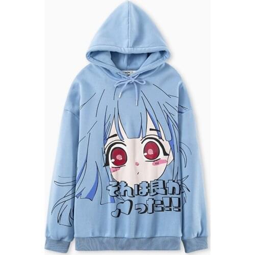 Cute Japanese Comic Printed Soft Girl Hoodie Casual Oversize Kawaii Graphic Long Sleeve Fleece Sweatshirt Women Loose Pullover