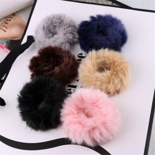 Soft Fluffy Faux Furs scrunchies 2020 New Chic Scrunchie Elastic Hair Ring Rope Accessories Elastic Bean Pink Hair Bands
