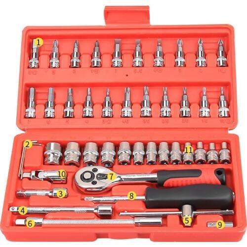 Auto repair kit 46 pieces screwdriver set head metric sleeves CR-V Slide bar car repair combination kit