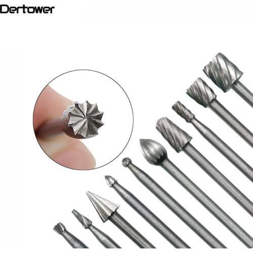 10 Pieces 1/8 HSS Routing Router Drill Bits Set Dremel Carbide Rotary Burrs Tools Wood Stone Metal Root Carving Milling Cutter
