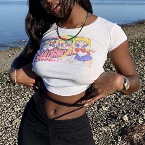 2021 summer new short sleeve womens round neck T-shirt bottom shirt, European and American style, slim fitting, navel revealing