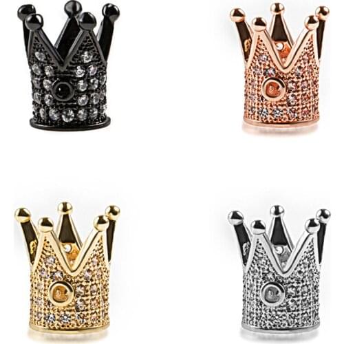 NEW Charms Metal Natural Stone Crystal CZ Zircon Crown DIY Beads Men Bracelet Beadwork Accessories For Jewelry Making