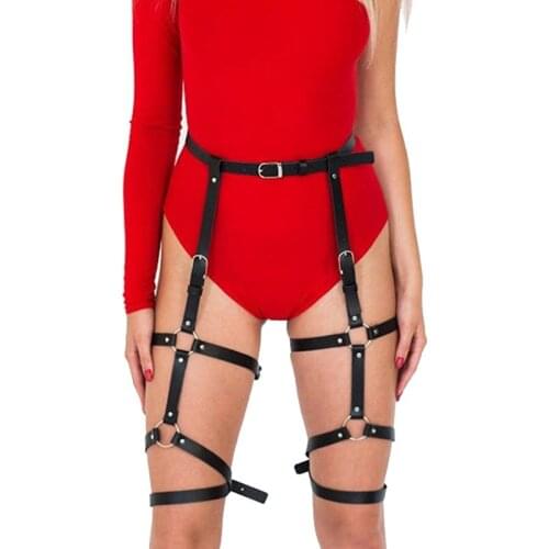 Sexy Women Leather Leg Ring Garter Belt Punk Thigh Ring Gothic Harajuku Female Waist To Leg Bondage Harness Suspender Strap