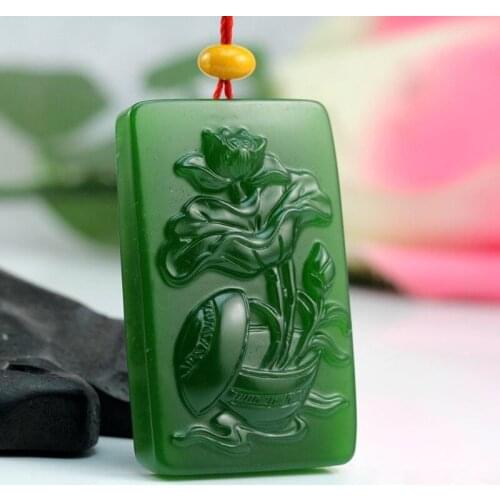 Natural Green Hand-carved Lotus Jade Pendant Fashion Boutique Jewelry Men and Women Necklace Gift Accessories