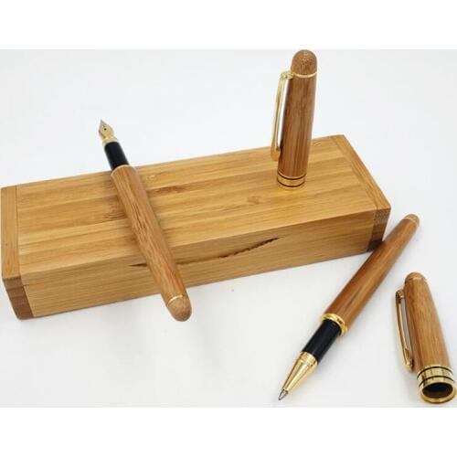 Luxury Bamboo Fountain Pen and Gel pen With Pencil Box 0.5mm iraurita Nib Stylo Writing Shool Office Stationery as Gift Set