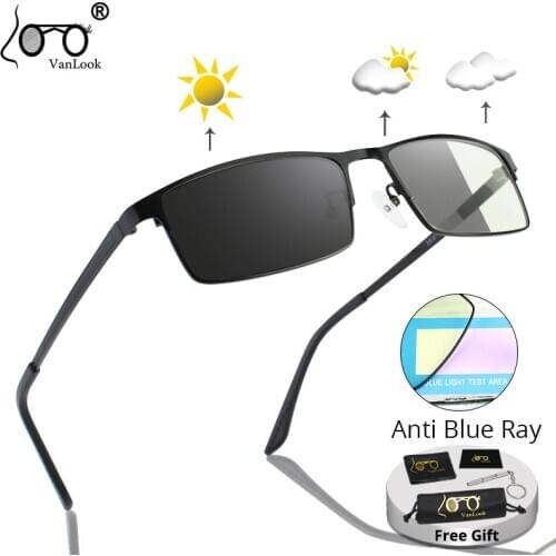 Photochromic Sunglasses Chameleon Lens Mens Glasses Driving Fishing Blue Light Blocking For Computer Anti-fatigue UV