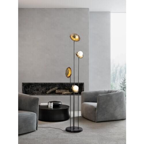 LED Copper Floor Lamp Living Room Standing Lighting Luxury Creative Postmodern Floor Light Bedroom Bedside Vertical Luminair