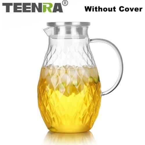 TEENRA Transparent Glass Teapots Large Capacity Heat-resistant Hot Water Flower Teapots Diamond Texture Glass Water Bottle
