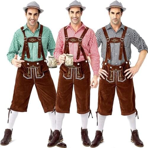 Germany Oktoberfest Bavaria Traditional Costumes Men Shirt+overall Cosplay Role-play Set Festival Cow Boy Medieval Clothing