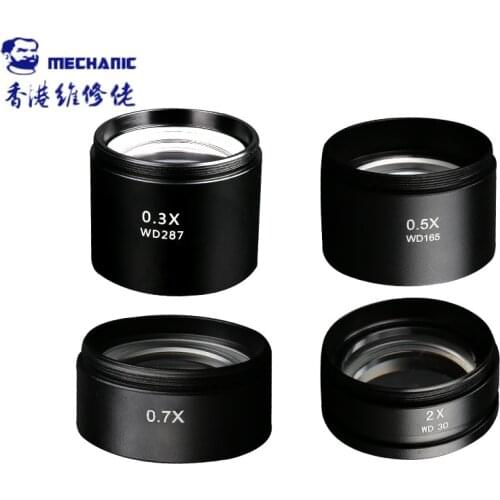 Mechanic Microscope Auxiliary Objective Lens 0.3X/0.5X/0.7X/2X MCN Eyepiece for Increase Working Distance of Stereo Microscopes