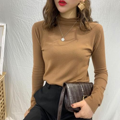 Long-sleeved Knit Bottoming Shirt Women 2020 Autumn Winter New Korean Version Tight-fitting Jacket Half-high Collar Sweater