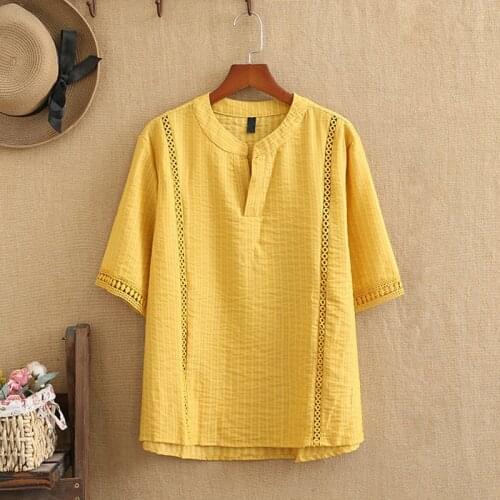 Plus Size T Shirts Summer Tops Oversized O-Neck Cotton Looser Hollowed-Out Decoration Short Sleeves Shirt Large Size Fatwomen