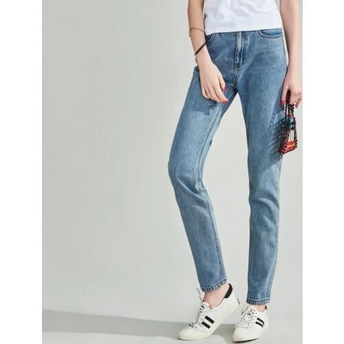 HAVVA Women’s Fashion Wash Blue High-Waist Jeans Made Old Retro Female Fashionable Denim Pants K49720