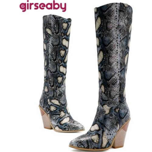 Girseaby 2021 Designer Western Cowboy Knee High Boots for Women Pointed Toe Wedge Heel Zip White Extra Big Size US17 48 S2452