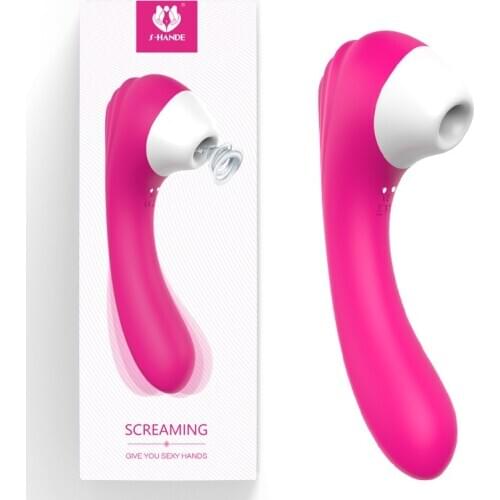 Female clitoris sucking stimulates vaginal vibrator G-spot stimulation AV stick