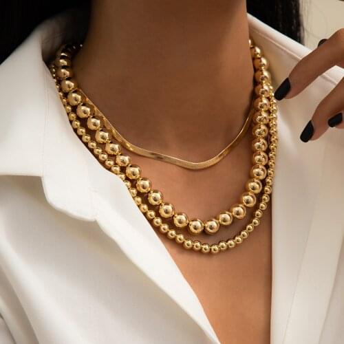 New Simple Hip Hop Flat Snake Bone Retro Punk Style Round Bead Chain Necklace For Women Men Neck Jewelry Female