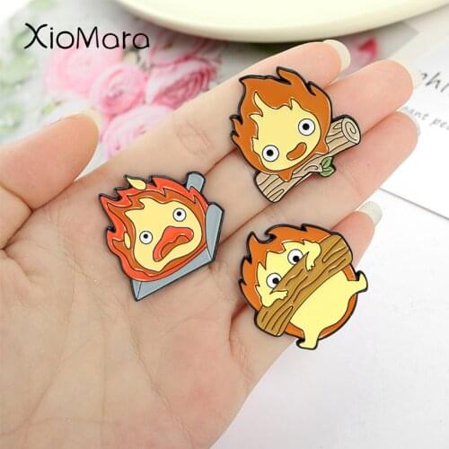 Fire Demon Calcifer Enamel Pin Medal Brooch Fire Elf Badge Howl Japan Anime Movie Jewelry Gift for Friends Men Women