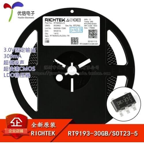 Genuine original SOT23-5 RT9193-30GB regulator LDO 3V / 300mA output