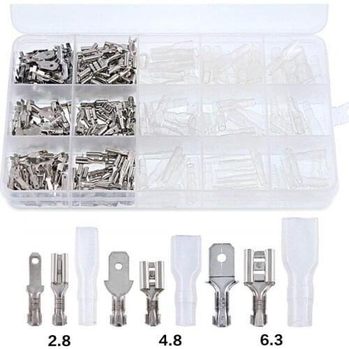 270/300pcs/set 2.8mm 4.8mm 6.3mm Female Spade Crimp Terminals Electrical Sleeve Wire Wrap Connector for 22-16 AWG 0.5mm2-1.5mm2