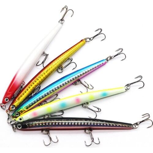 5Pcs/Set 12g 11cm 3 Hook Pencil Lure Sharp Easily Throw Minnow Stick Sinking Hard Baits Fake Bait Cocked Mouth Bait Fishing Gear