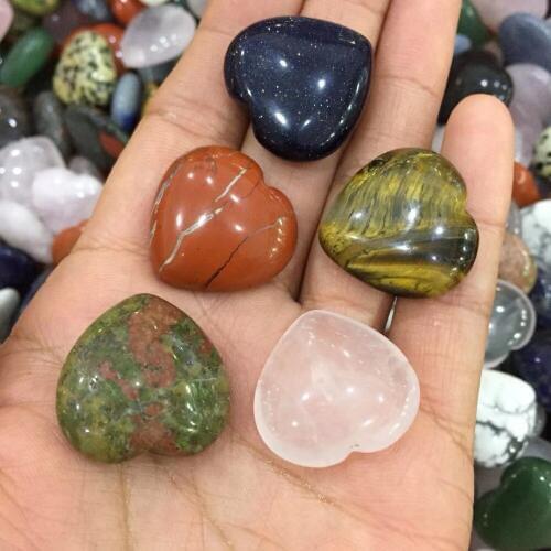 5pcs different stone drop shipping natural rose,blue-sand,red jasper,tiger eye,unakite gemstone heart meditation reiki healing