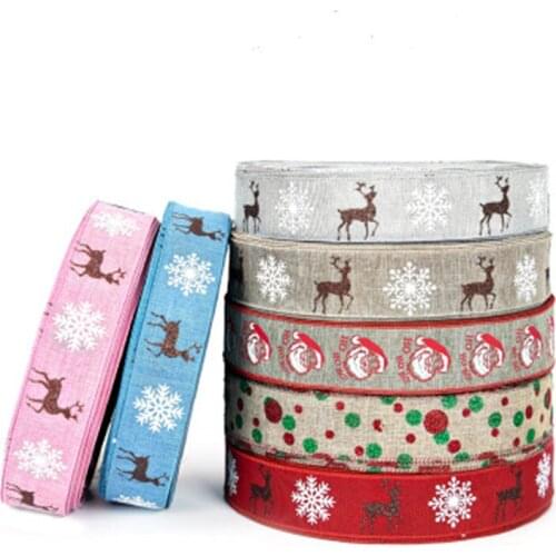 5CM*10M Christmas Ribbon Snowflake Elk Santa Claus Christmas Tree Decoration Ribbon DIY Christmas Bow Gift Wrapping Ribbon