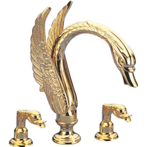 Free shipping Waterfall 8" widespread Tub Swan Faucet mixer tap Ti-gold bathtub faucet 3 holes