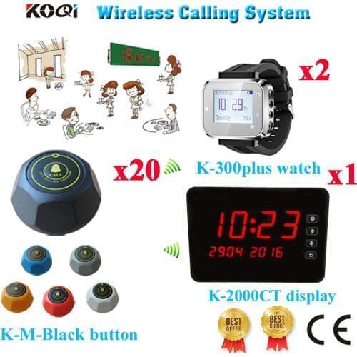 Wireless Waiter Table Top Service Bell Waiter Call System Free Shipping Free By EMS/DHL( 1 display+ 2 watch+ 20 call button)
