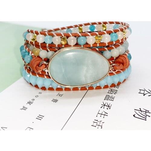 Premium New Wrap Bracelet Natural Stones Cozy Vegan Cord Weaving Statement Bracelet Jewellery Gifts Retro Natural Stone Bracelet