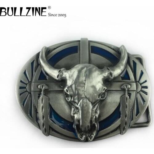 Bullzine zinc alloy blue enameled bull head belt buckle FP-02229-3 western jeans gift luxurious belt buckle drop shipping