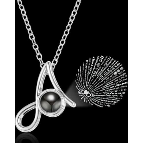 1PC Anniversary Love Memory 100 Languages I Love You Projection Silver Color Copper 26 Letters Pendant Necklace For Lover