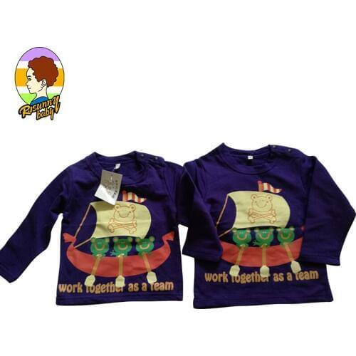 Risunnybaby Summer Children T-Shirt Boys Girls Cartoon Cotton T-Shirt Long-Sleeved Solid Color Bottoming Shirt