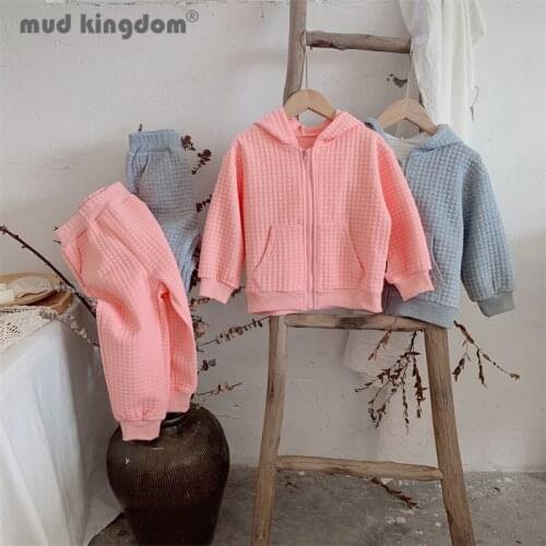 Mudkingdom Kids Sets Hooded Jacket Jogger Solid Pockets Zipper Outerwear Pants Casual Set for Boys Girls Spring Autumn Outfits