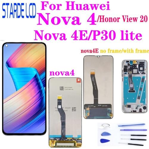 For Huawei Nova4 VCE-L22 AL00 TL00 LCD Display TouchScreen Digitizer with Frame for Honor View 20 / Nova 4E & P30 lite LCD