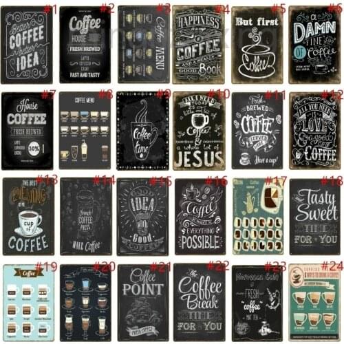 House Coffee Menu For Bar Pub Cafe Decoration Espresso Tea Wall Stickers Vintage Home Kitchen Decor Signs Metal Poster YD028