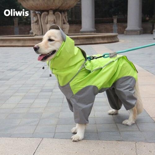 Pet Raincoat 4 Feets Waterproof Clothes Dogs Rain Jacket Rainwear Jumpsuits With Hood For Small Medium Large Pet Dogs Rain Coat