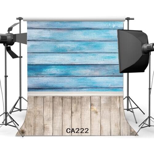 Photography Backdrops Peeled Blue Painted Wood Wallpaper & Wreathered Stripe Wooden Floor Toddlers Portraits Background