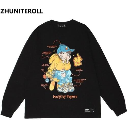 2021 Long Sleeve Tees Shirts Japan Style Anime Boy Print Streetwear Hip Hop Loose Summer Tshirts Men Fashion Kawaii Clothing