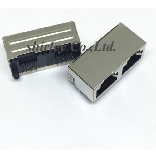50PCS Two Ports RJ45 8P8C Female Jack/Socket Connector 1*2 Steel Shield Network Modular With without shrapnel 1X2P