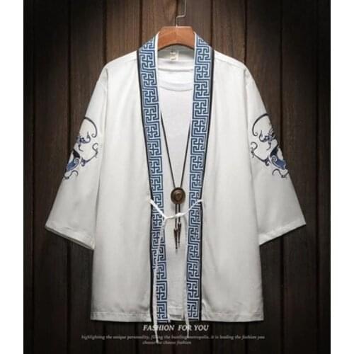 2021 Men Chinese Japan Style Kimono Cardigan Shirt Coat Traditional Loose Printing Fashion Casual Thin Jacket Summer Outerwear
