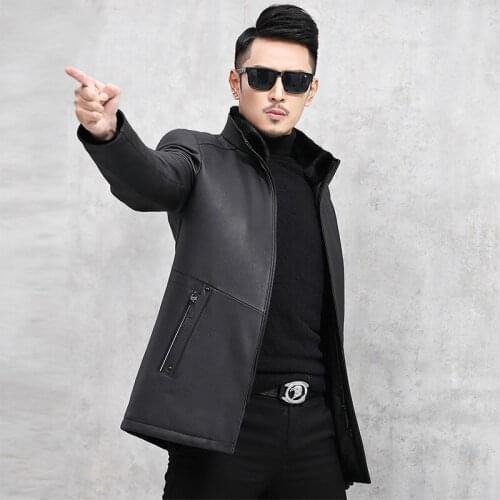 Leather Jacket Mink Fur Collar Jacket Cow Leather Jacket Mens Duck Down Winter Coat Chaqueta Cuero Hombre J18-HF1826 YY743