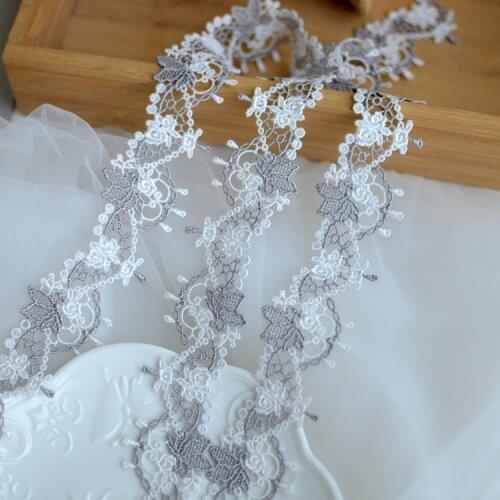 1Meter 3.5cm wide Hot Sale Ivory Gray Flower Lace Trim Lace Ribbon For Garment Sewing Accessories Applique Crafts Trimming