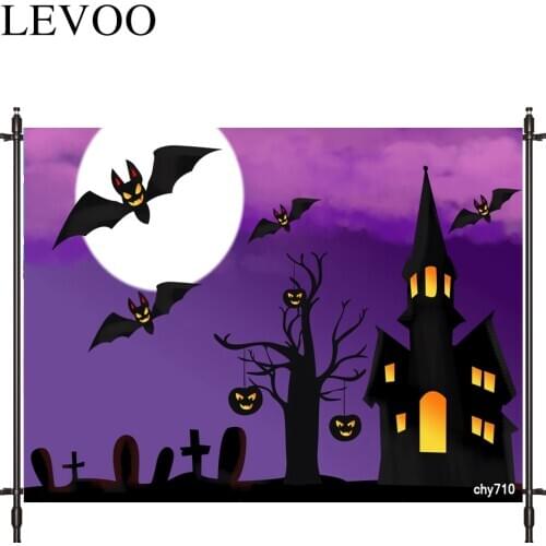 LEVOO Photographic Background Castle Halloween Purple Bat Cemetery Backdrop Photo Shoot Photocall Photobooth Prop Custom