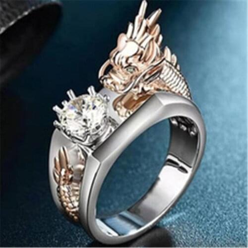 Milangirl Two-color Dragon Ring Mens Jewelry Retro Exaggerated Animal Adjustable Ring Gothic Punk Jewelry Open Ring